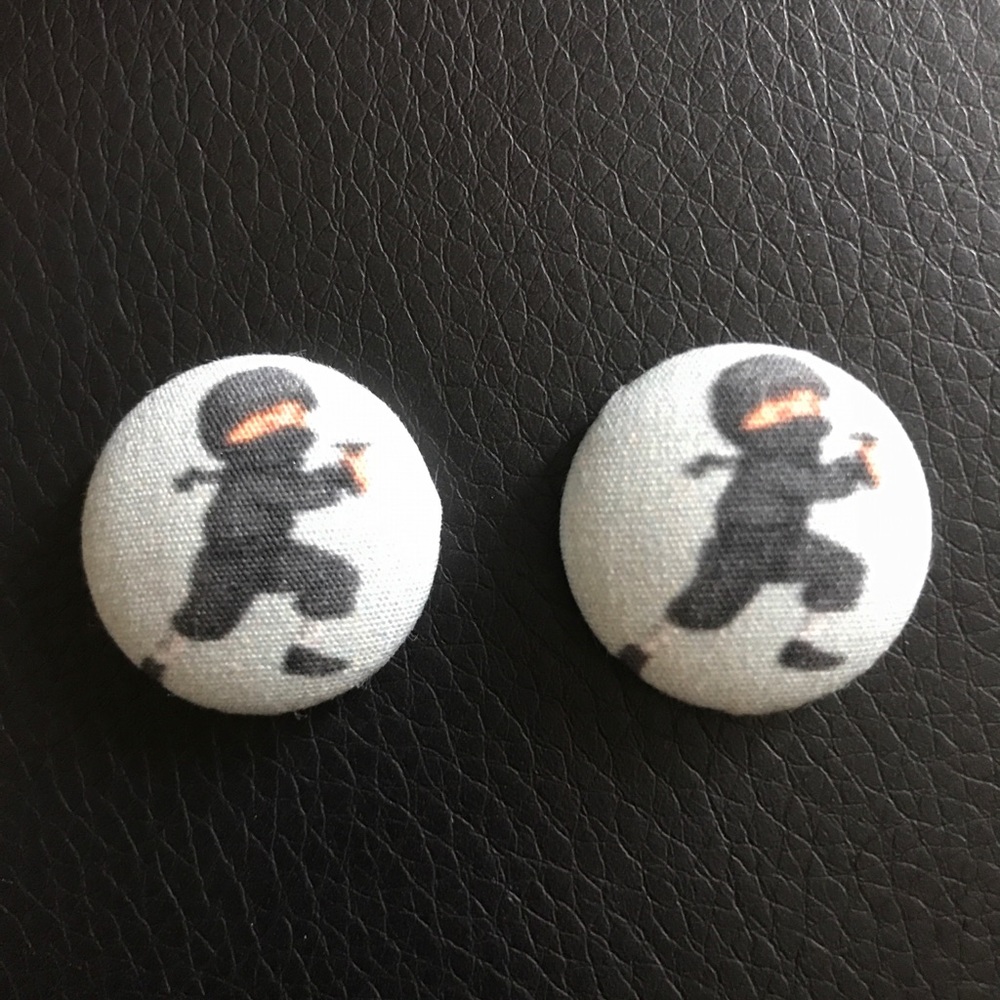 Handmade Ninja Fabric Button Earrings